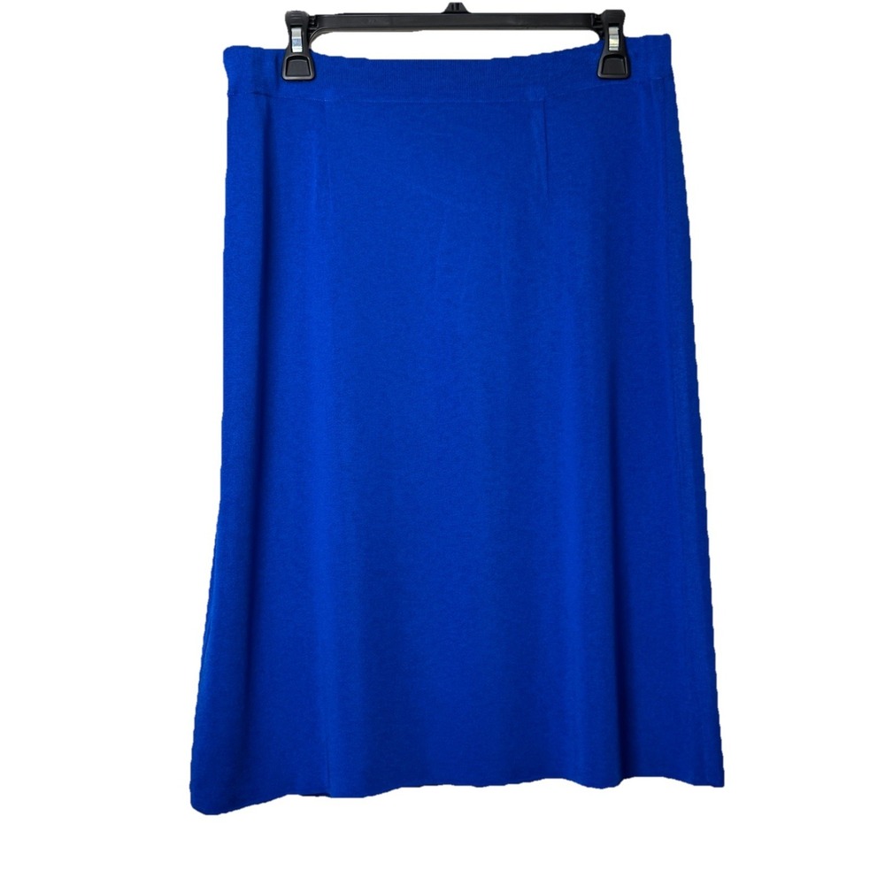 Exclusively Misook Skirt Womens Petite Large Blue Knit Pull On Elastic Waist - Picture 2 of 6